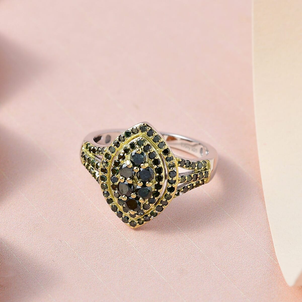 Green Diamond Ring in Rhodium and Platinum Over Sterling Silver 1.00 ctw image number 1
