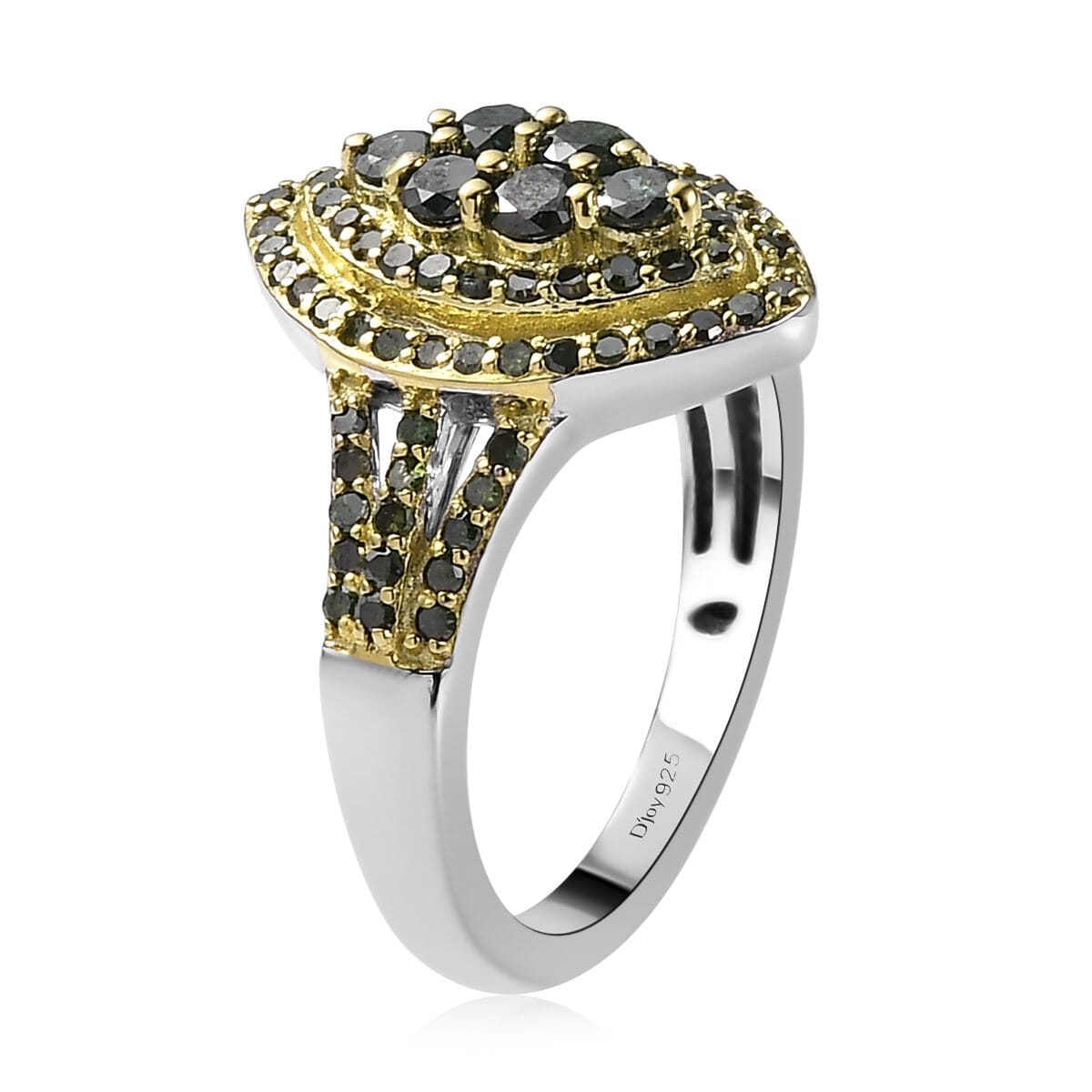 Green Diamond Ring in Rhodium and Platinum Over Sterling Silver 1.00 ctw image number 3