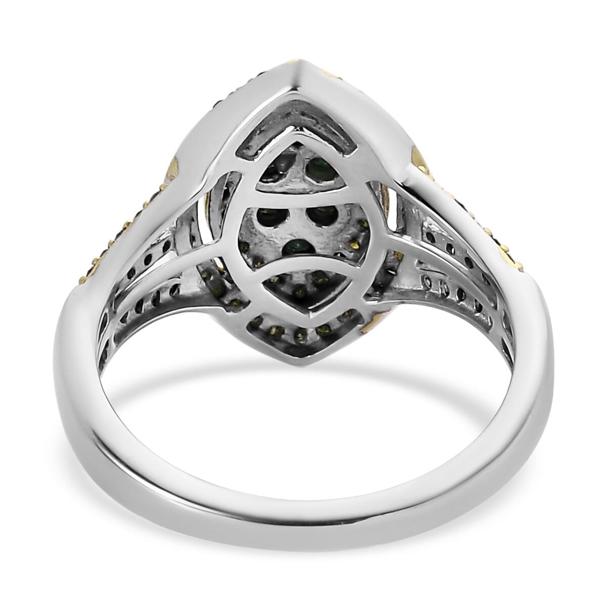Green Diamond Ring in Rhodium and Platinum Over Sterling Silver 1.00 ctw image number 4