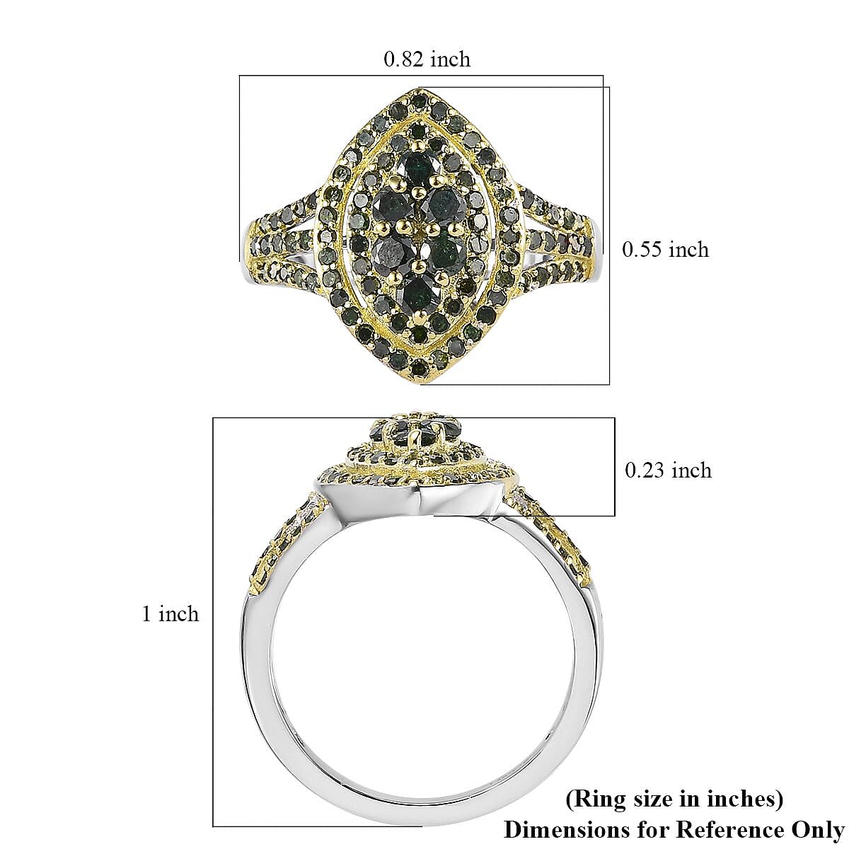 Green Diamond Ring in Rhodium and Platinum Over Sterling Silver (Size 10.0) 1.00 ctw