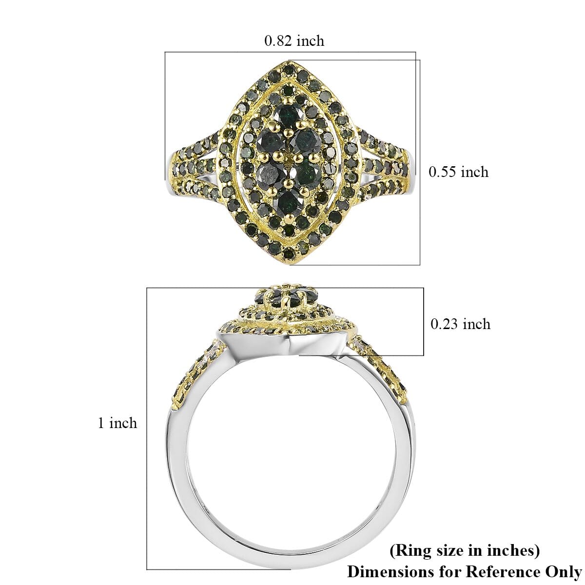 Green Diamond Ring in Rhodium and Platinum Over Sterling Silver 1.00 ctw image number 5