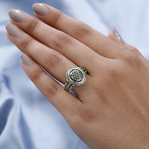 Green Diamond Oval Cluster Ring in Rhodium and Platinum Over Sterling Silver (Size 7.0) 1.00 ctw