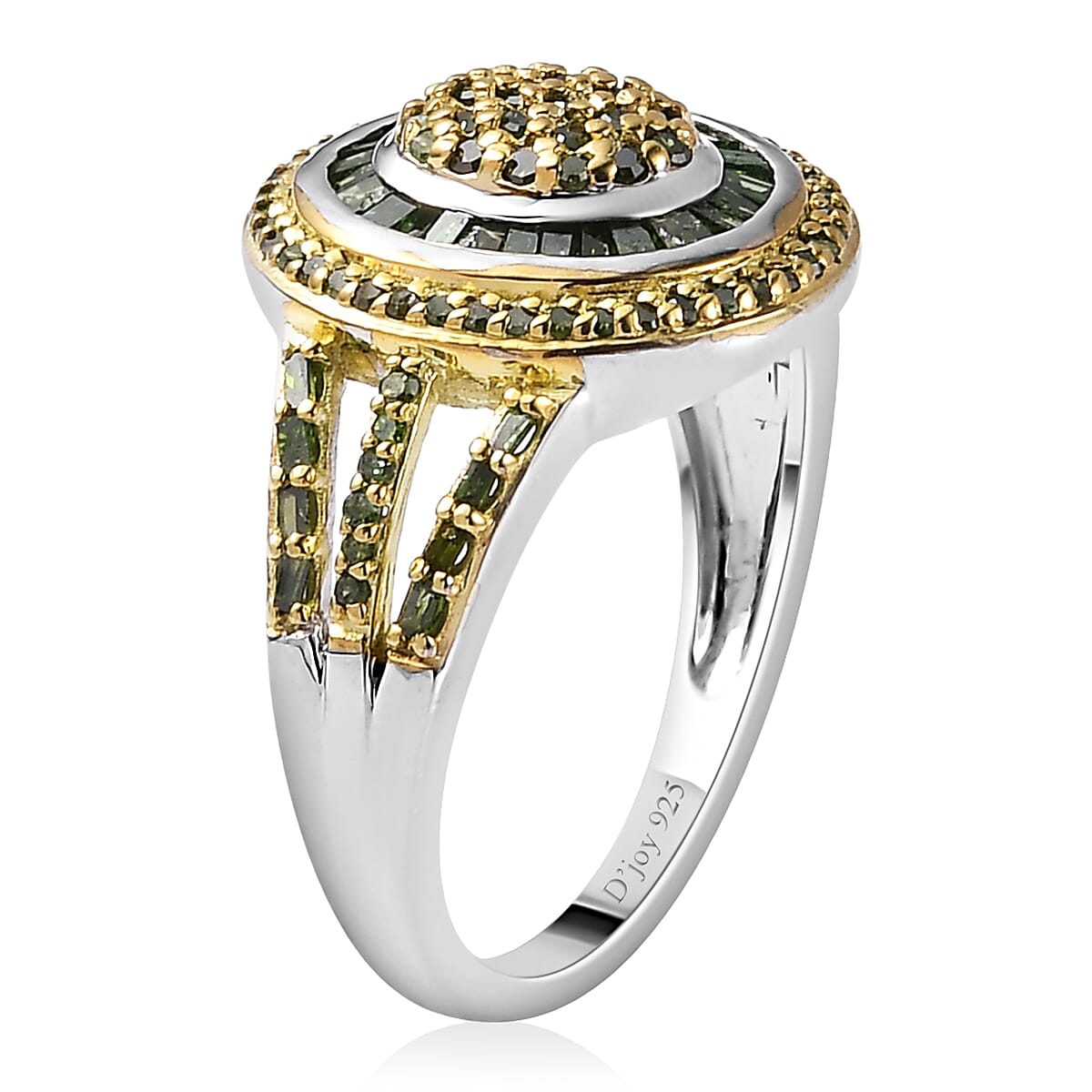 Green Diamond Oval Cluster Ring in Rhodium and Platinum Over Sterling Silver (Size 7.0) 1.00 ctw image number 3