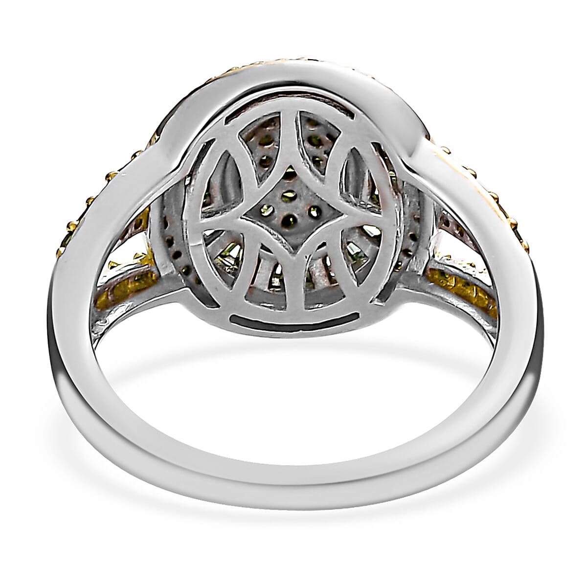 Green Diamond Oval Cluster Ring in Rhodium and Platinum Over Sterling Silver (Size 7.0) 1.00 ctw image number 4