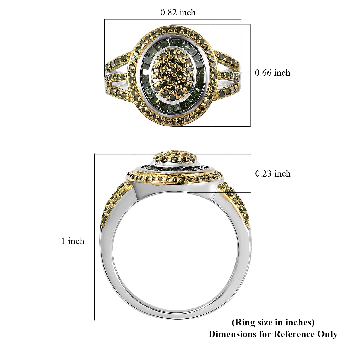 Green Diamond Oval Cluster Ring in Rhodium and Platinum Over Sterling Silver (Size 7.0) 1.00 ctw image number 5