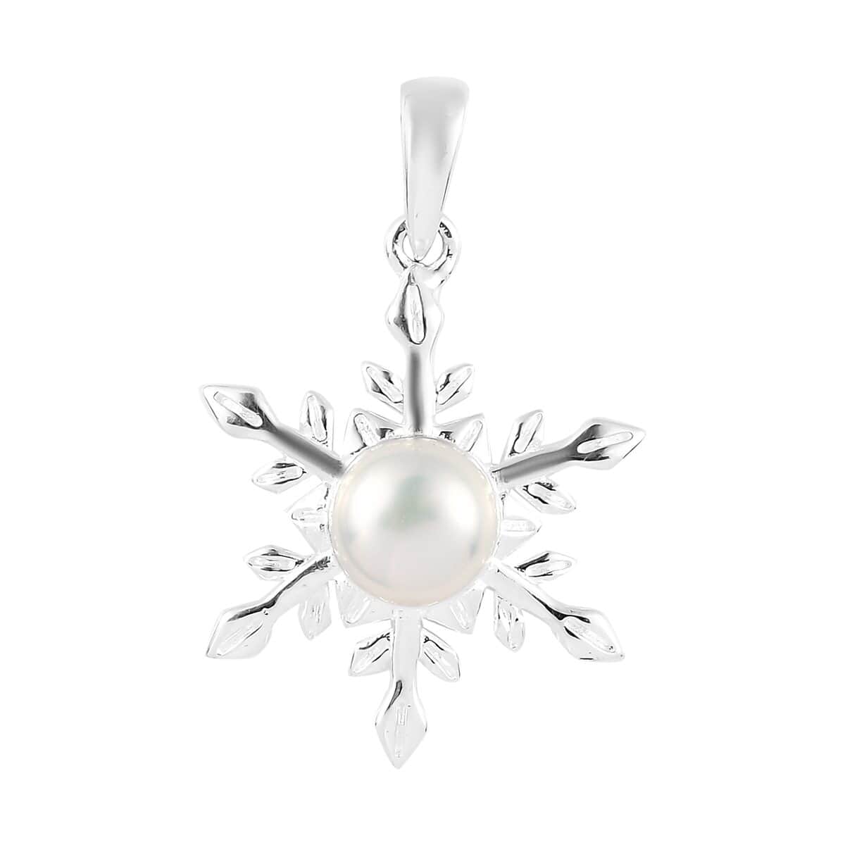 White Freshwater Pearl Snowflake Pendant in Sterling Silver image number 0