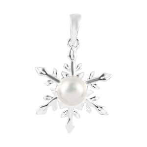 White Freshwater Pearl Snowflake Pendant in Sterling Silver