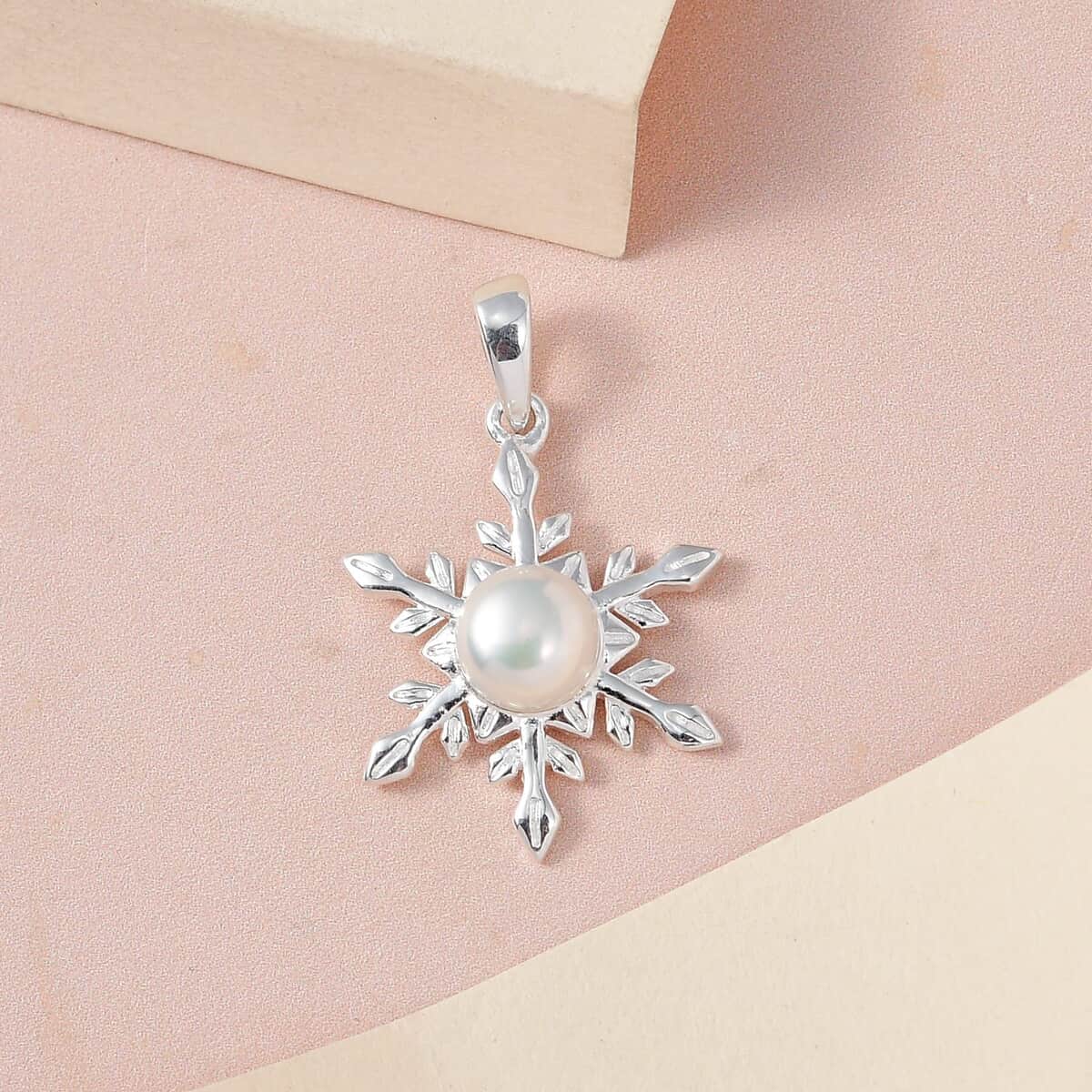 White Freshwater Pearl Snowflake Pendant in Sterling Silver image number 1