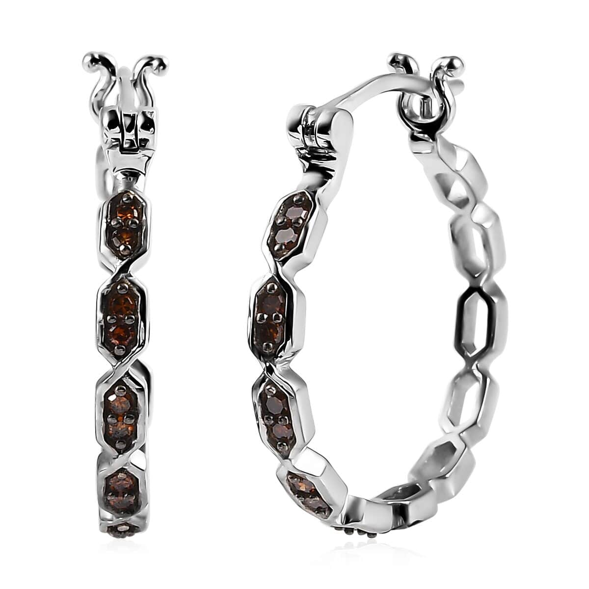 Red Diamond Hoop Earrings in Platinum Over Sterling Silver 0.25 ctw image number 0