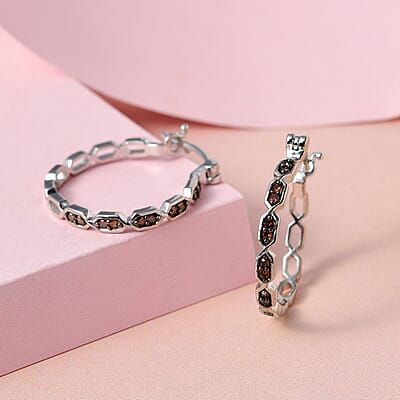 Red Diamond Hoop Earrings in Platinum Over Sterling Silver 0.25 ctw