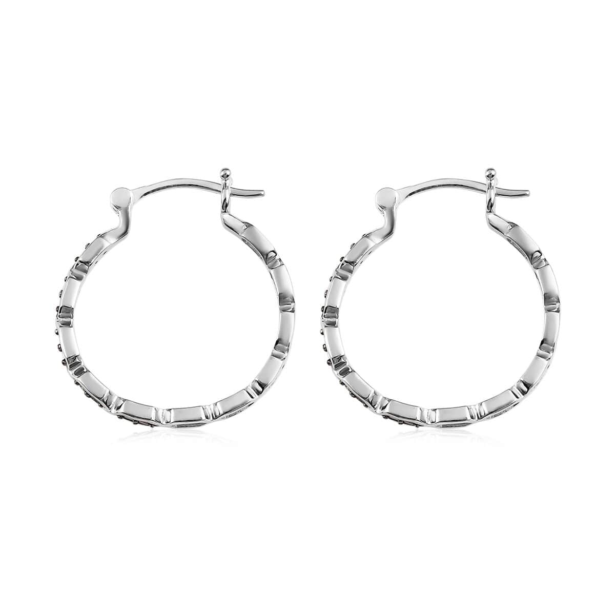 Red Diamond Hoop Earrings in Platinum Over Sterling Silver 0.25 ctw image number 3