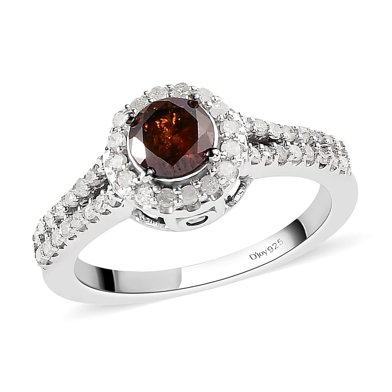 Red and White Diamond Ring in Platinum Over Sterling Silver (Size 10.0) 1.00 ctw