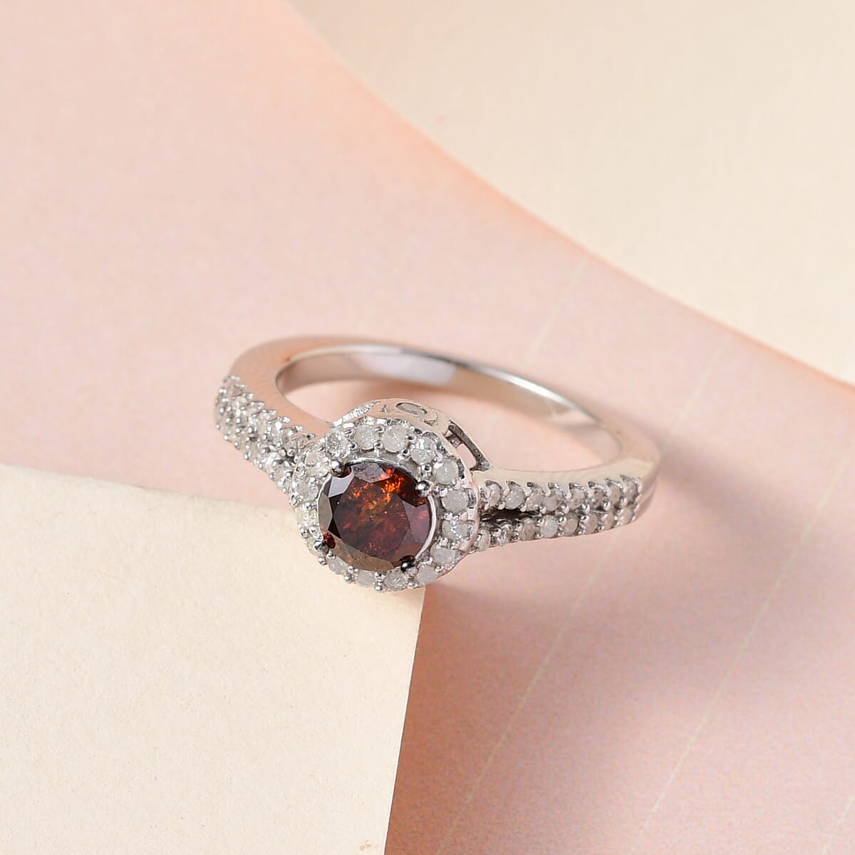 Red and White Diamond Ring in Platinum Over Sterling Silver 1.00 ctw image number 1