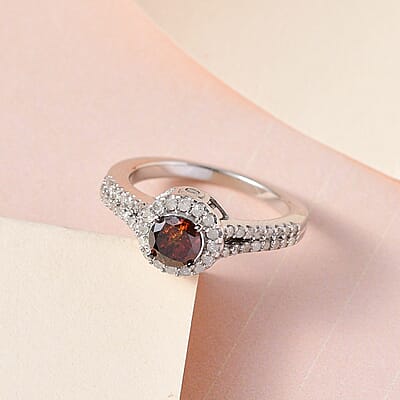 Red and White Diamond Ring in Platinum Over Sterling Silver (Size 10.0) 1.00 ctw