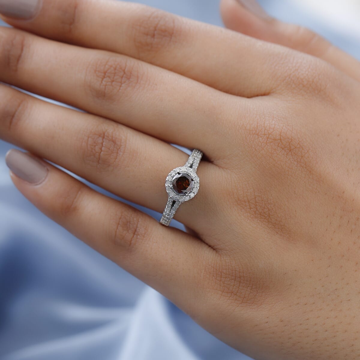 Red and White Diamond Ring in Platinum Over Sterling Silver 1.00 ctw image number 2