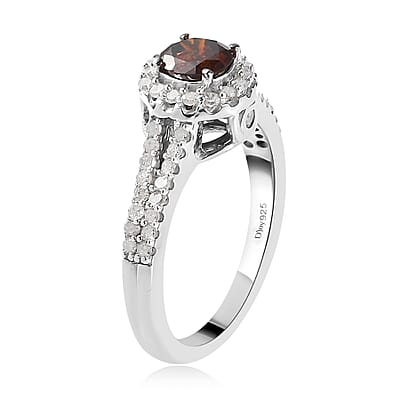 Red and White Diamond Ring in Platinum Over Sterling Silver (Size 10.0) 1.00 ctw