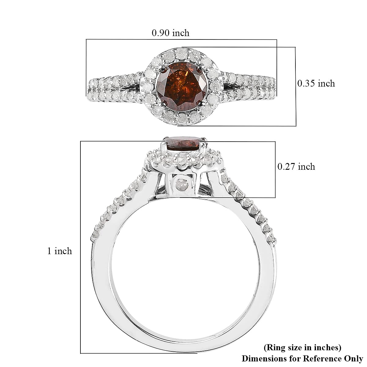 Red and White Diamond Ring in Platinum Over Sterling Silver (Size 10.0) 1.00 ctw