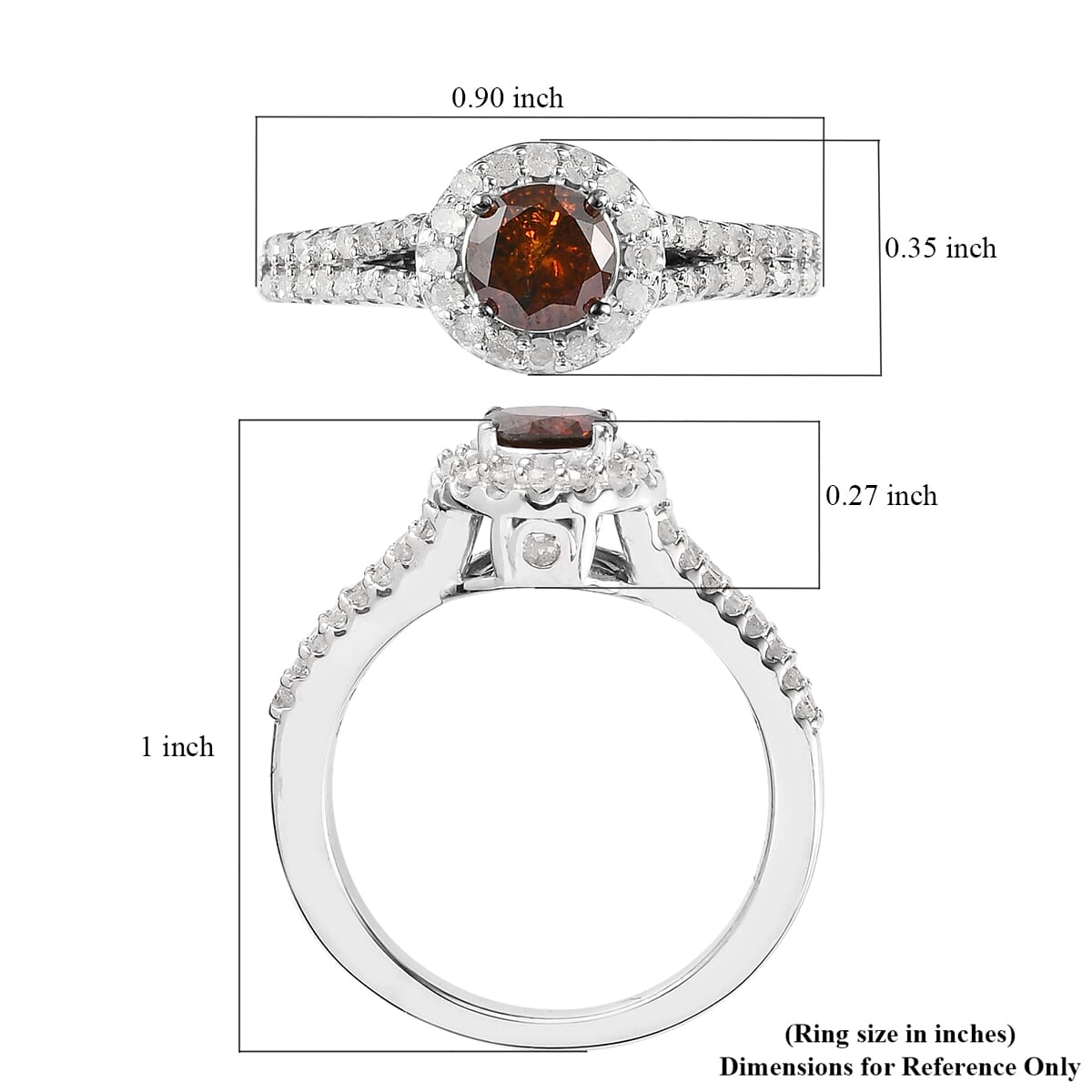 Red and White Diamond Ring in Platinum Over Sterling Silver 1.00 ctw image number 5