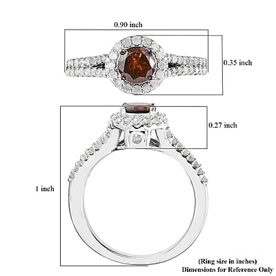 Red and White Diamond Ring in Platinum Over Sterling Silver (Size 10.0) 1.00 ctw