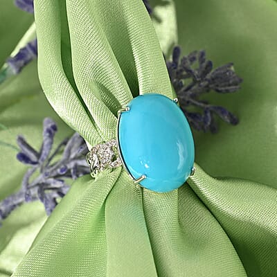 Luxoro 14K White Gold AAA Sleeping Beauty Turquoise and G-H I2 Diamond Ring (Size 10.0) 10.35 ctw