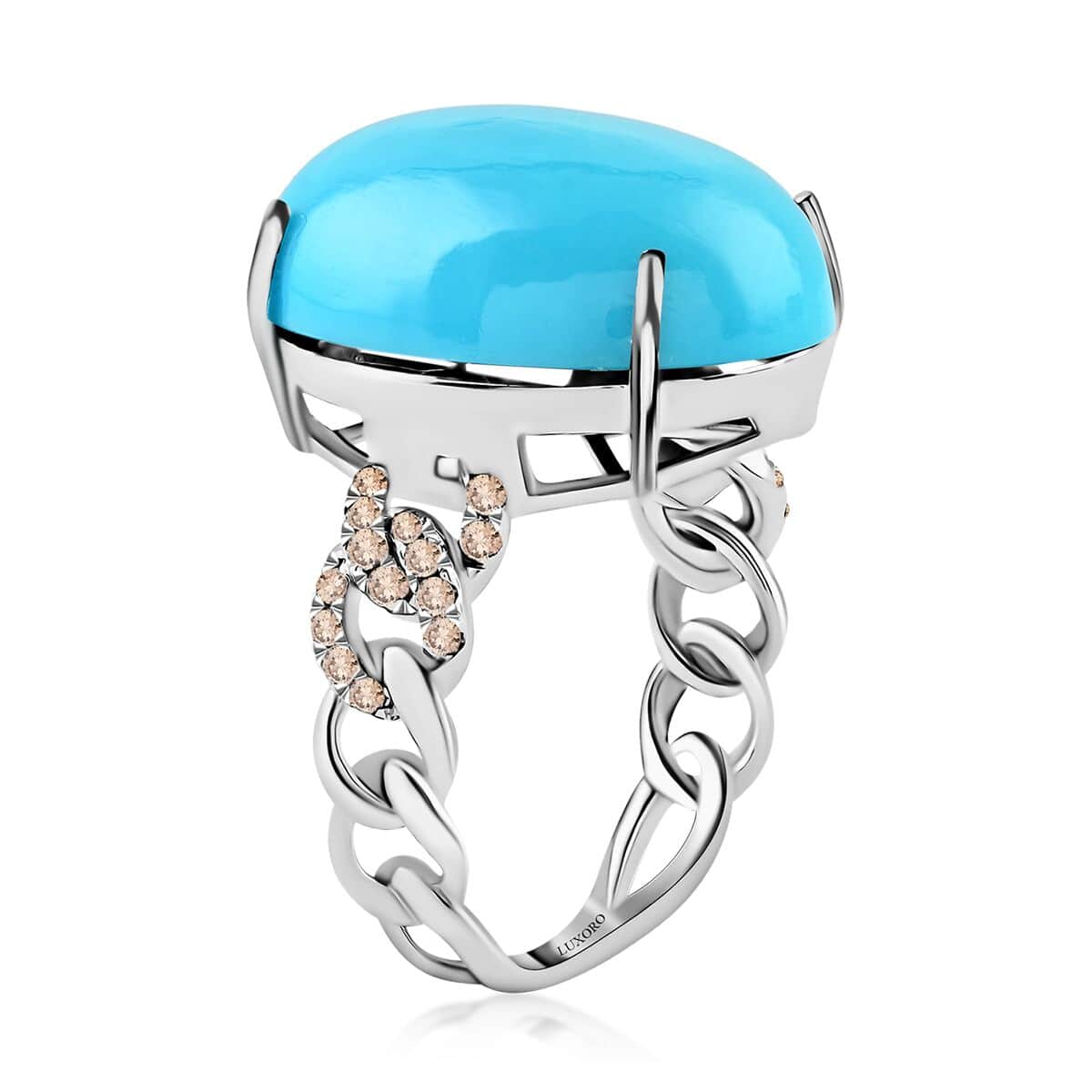 Luxoro 14K White Gold AAA Sleeping Beauty Turquoise and G-H I2 Diamond Ring (Size 6.0) 10.35 ctw image number 3