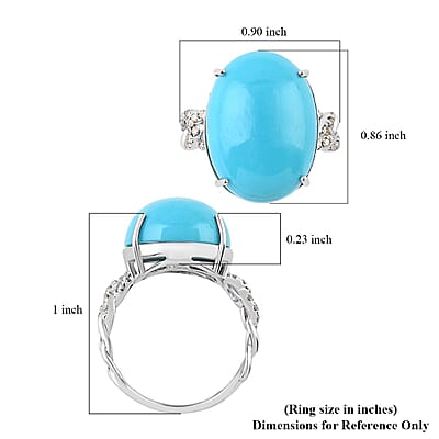 Luxoro 14K White Gold AAA Sleeping Beauty Turquoise and G-H I2 Diamond Ring (Size 8.0) 10.35 ctw