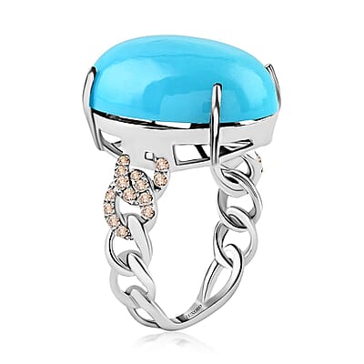 Luxoro 14K White Gold AAA Sleeping Beauty Turquoise and G-H I2 Diamond Ring (Size 9.0) 10.35 ctw