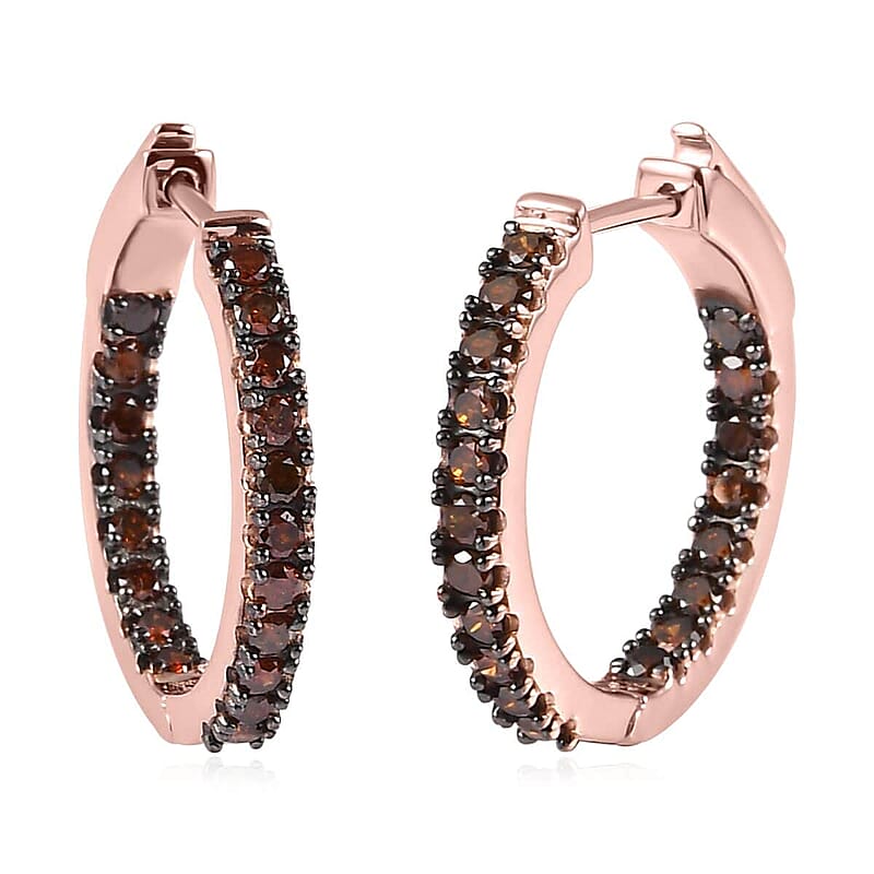 Red Diamond Inside Out Hoop Earrings in Vermeil Rose Gold Over Sterling Silver 1.50 ctw