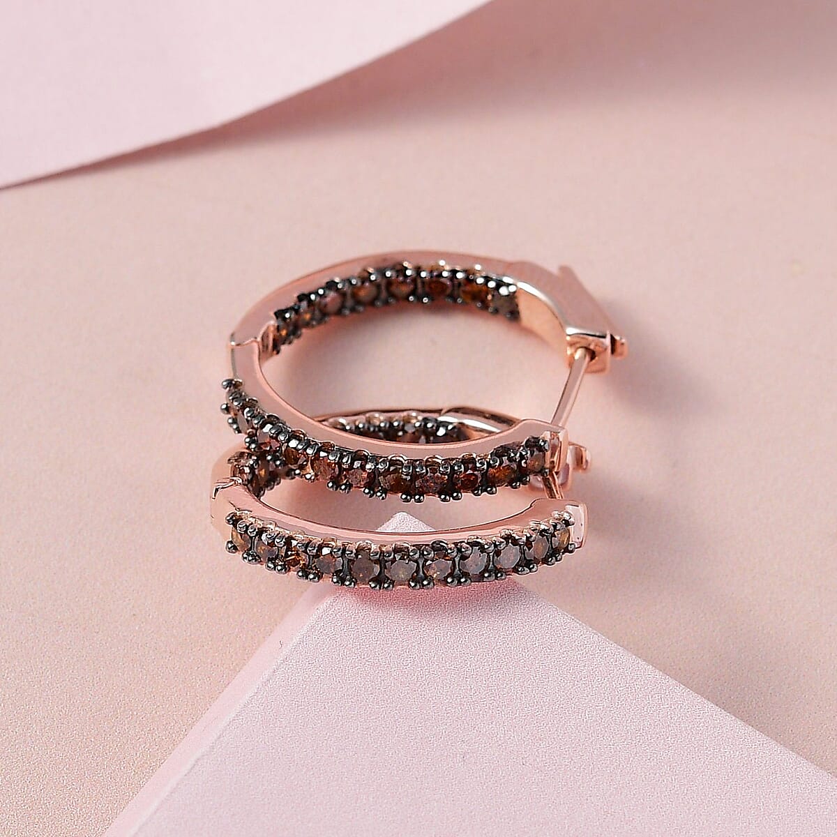 Red Diamond Inside Out Hoop Earrings in Vermeil Rose Gold Over Sterling Silver 1.50 ctw image number 1