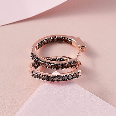 Red Diamond Inside Out Hoop Earrings in Vermeil Rose Gold Over Sterling Silver 1.50 ctw