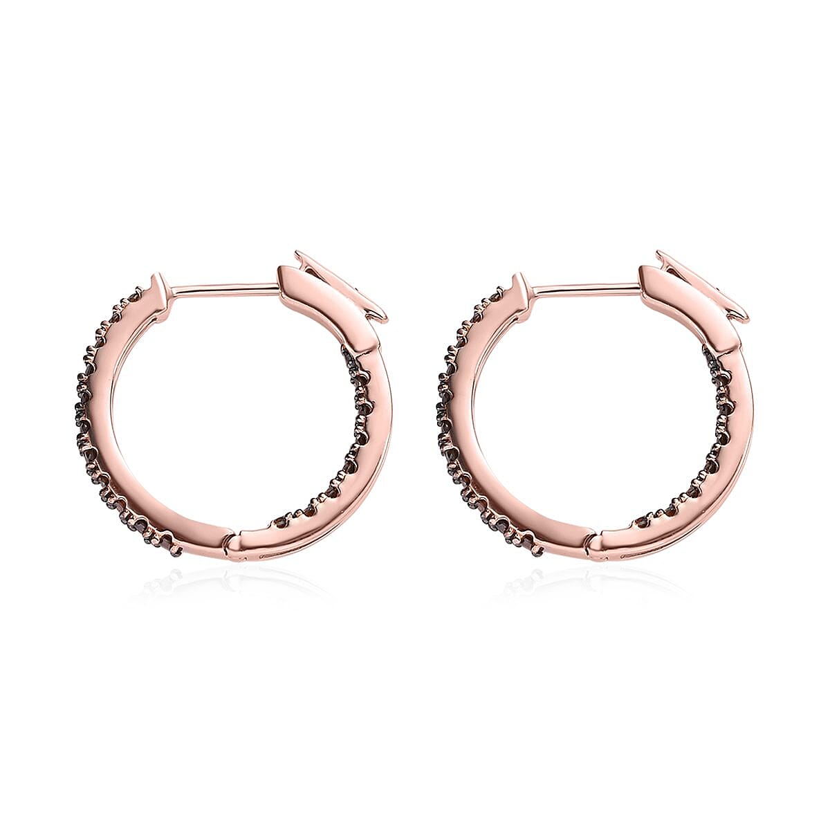 Red Diamond Inside Out Hoop Earrings in Vermeil Rose Gold Over Sterling Silver 1.50 ctw image number 3