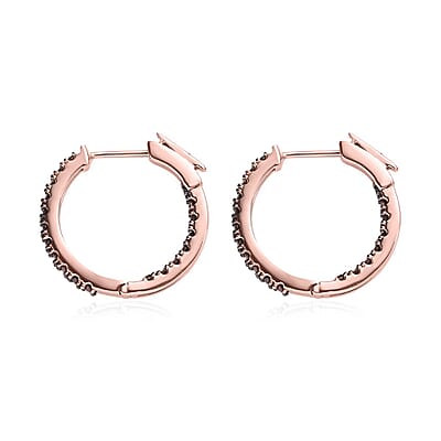 Red Diamond Inside Out Hoop Earrings in Vermeil Rose Gold Over Sterling Silver 1.50 ctw