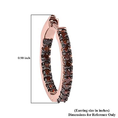 Red Diamond Inside Out Hoop Earrings in Vermeil Rose Gold Over Sterling Silver 1.50 ctw
