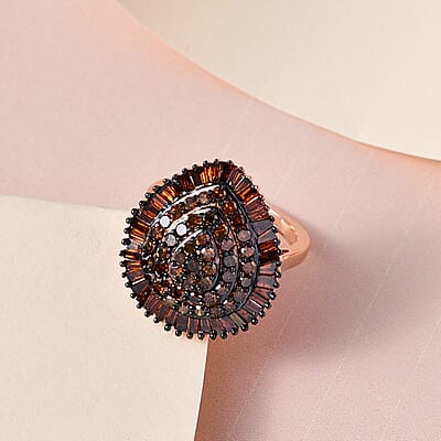 Red Diamond Pear Shape Cluster Ring in Rhodium and Vermeil Rose Gold Over Sterling Silver (Size 6.0) 2.00 ctw