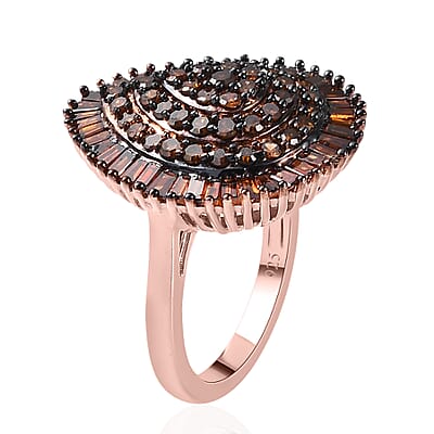 Red Diamond Pear Shape Cluster Ring in Rhodium and Vermeil Rose Gold Over Sterling Silver (Size 6.0) 2.00 ctw