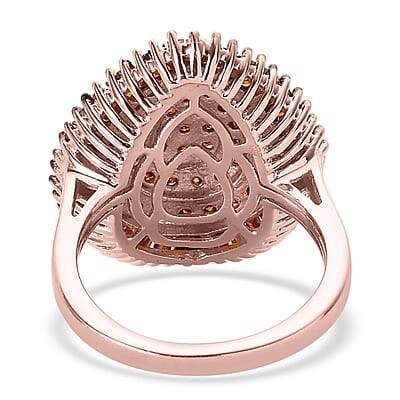 Red Diamond Pear Shape Cluster Ring in Rhodium and Vermeil Rose Gold Over Sterling Silver (Size 6.0) 2.00 ctw