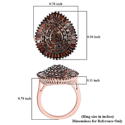 Red Diamond Pear Shape Cluster Ring in Rhodium and Vermeil Rose Gold Over Sterling Silver (Size 6.0) 2.00 ctw
