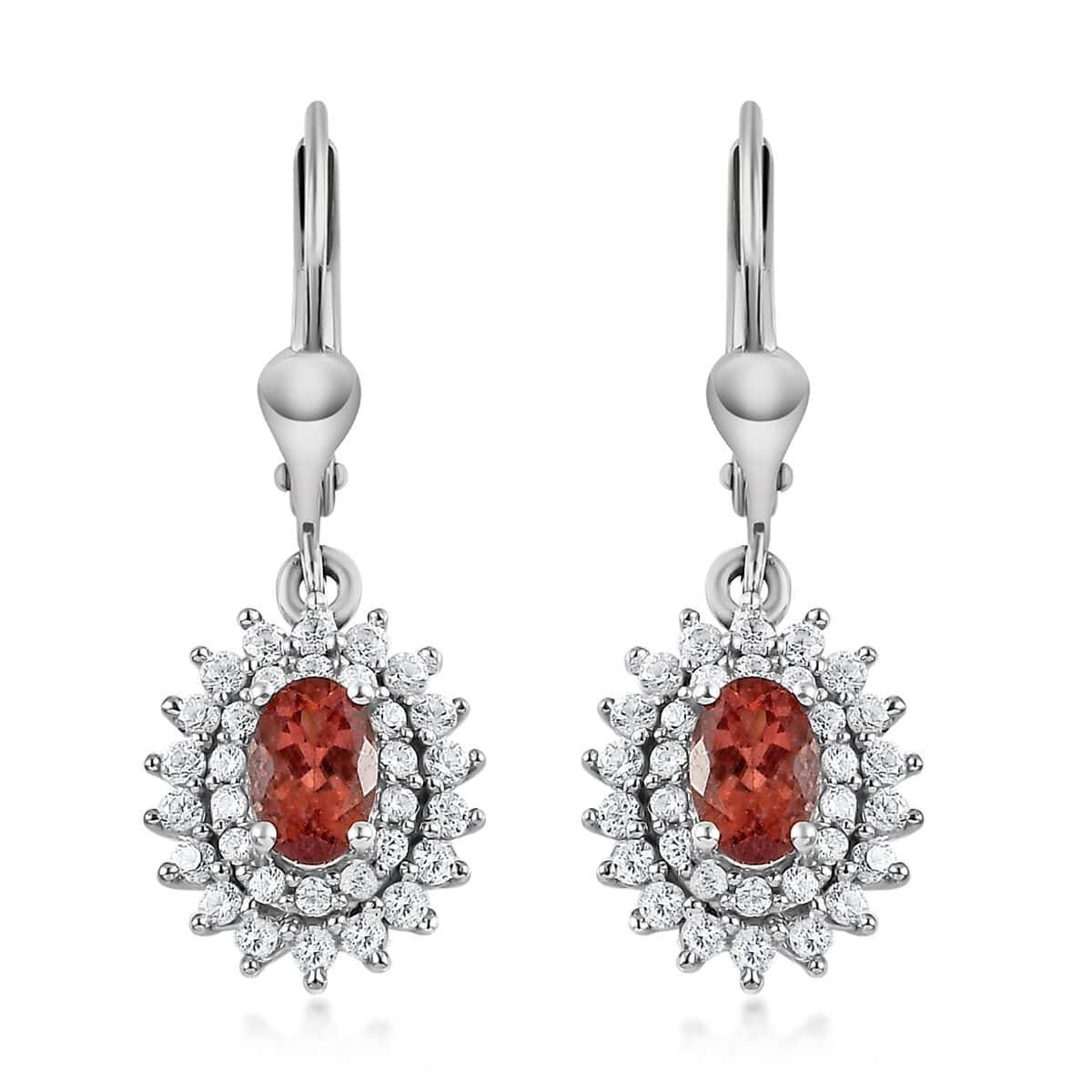 Buy Red Rose Apatite and White Zircon Lever Back Earrings in