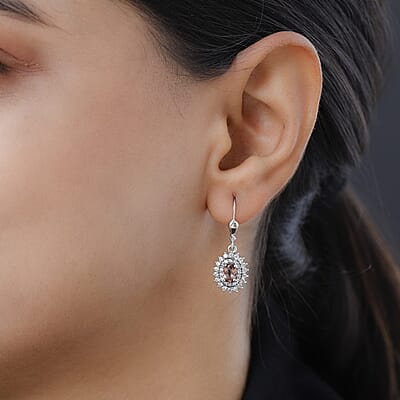 Red Rose Apatite and White Zircon Lever Back Earrings in Platinum Over Sterling Silver 2.00 ctw
