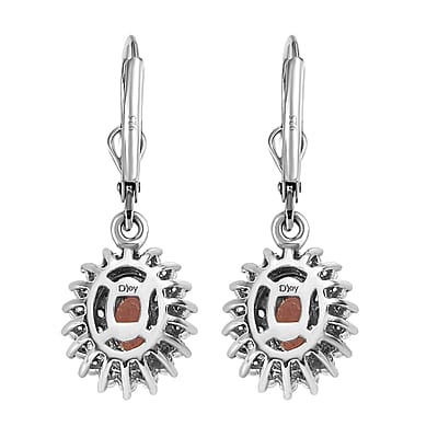 Red Rose Apatite and White Zircon Lever Back Earrings in Platinum Over Sterling Silver 2.00 ctw