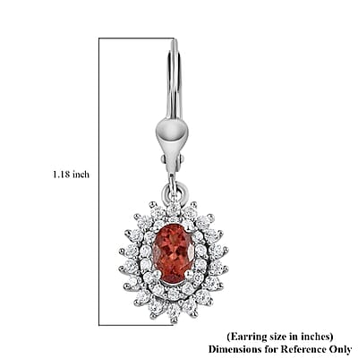 Red Rose Apatite and White Zircon Lever Back Earrings in Platinum Over Sterling Silver 2.00 ctw