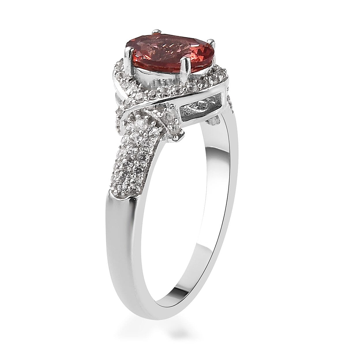 Natural Rose Apatite and Natural White Zircon Ring in Platinum Over Sterling Silver 1.80 ctw image number 3