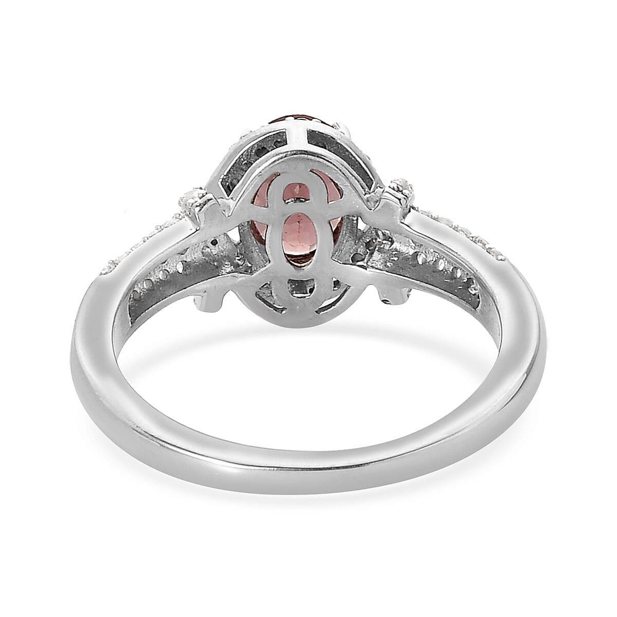 Natural Rose Apatite and Natural White Zircon Ring in Platinum Over Sterling Silver 1.80 ctw image number 4