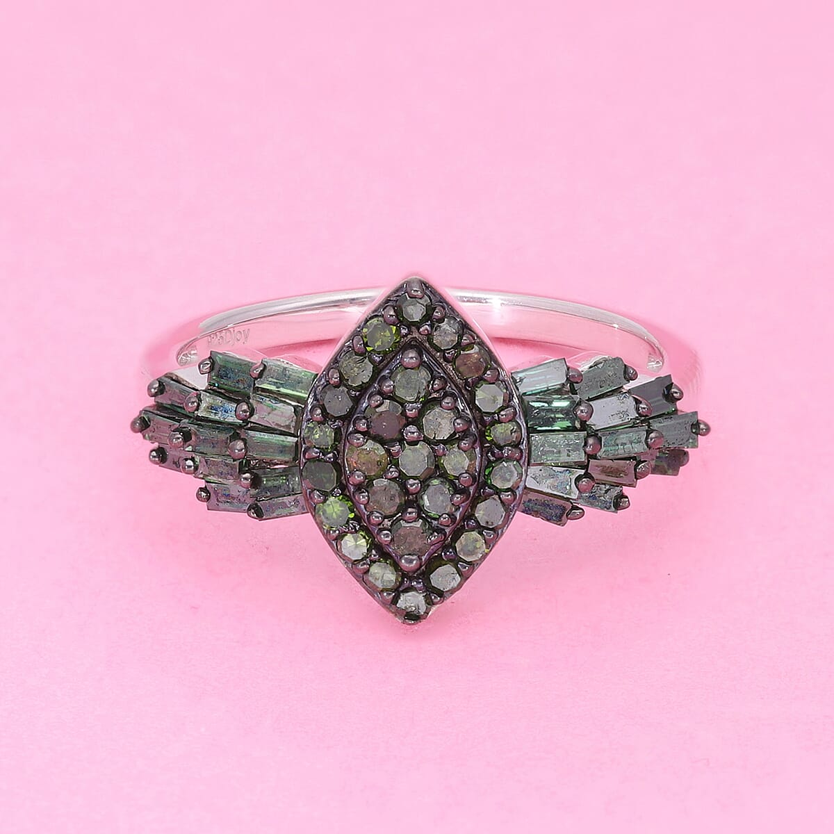 Green Diamond Ring in Rhodium & Platinum Over Sterling Silver 1.00 ctw image number 1