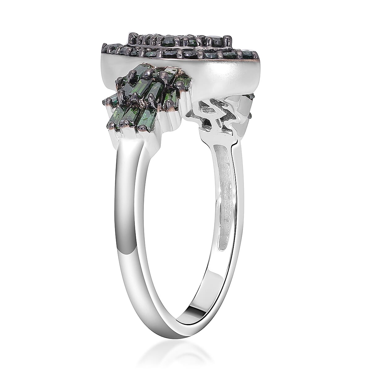 Green Diamond Ring in Rhodium & Platinum Over Sterling Silver (Size 9.0) 1.00 ctw image number 3