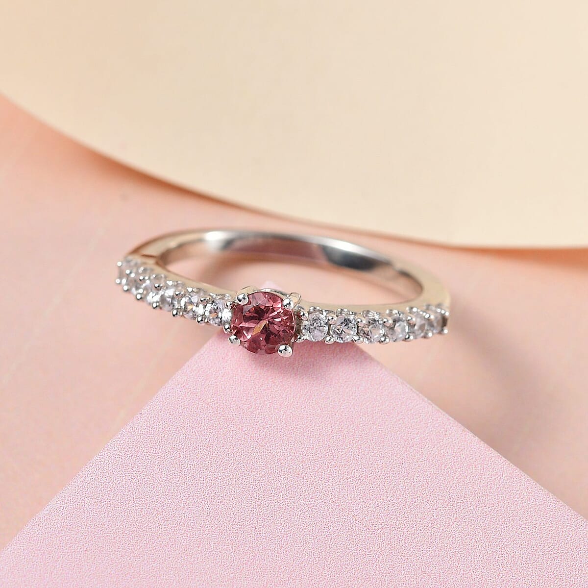 Champagne Rose Apatite, Natural White Zircon Ring in Platinum Over Sterling Silver (Size 10.0) 0.65 ctw image number 1