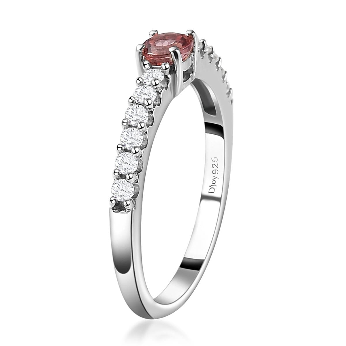 Champagne Rose Apatite, Natural White Zircon Ring in Platinum Over Sterling Silver (Size 10.0) 0.65 ctw image number 3