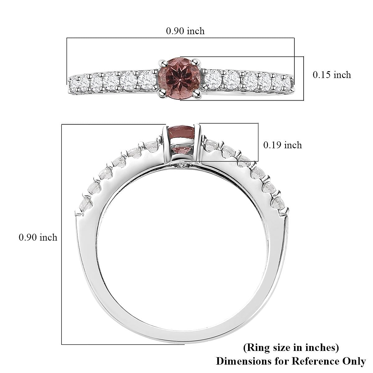 Champagne Rose Apatite, Natural White Zircon Ring in Platinum Over Sterling Silver (Size 10.0) 0.65 ctw image number 5