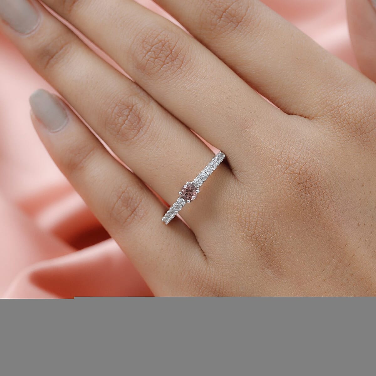 Champagne Rose Apatite, Natural White Zircon Ring in Platinum Over Sterling Silver (Size 10.0) 0.65 ctw image number 2