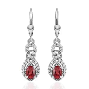 Red Apatite and White Zircon Dangling Earrings in Platinum Over Sterling Silver 1.40 ctw